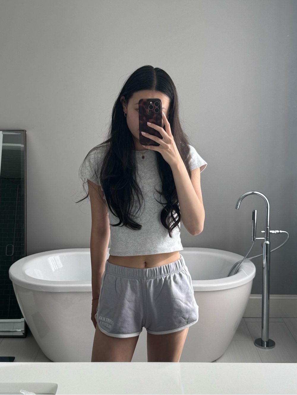 Brandy Melville grey/periwinkle Newport Beach lounge shorts.